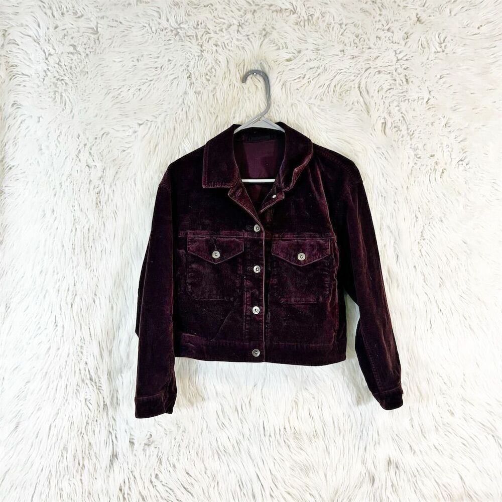 Uniqlo Women's Burgundy Corduroy Cropped Jacket Size S Casual Vintage Style
